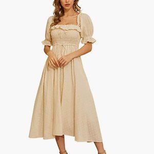 Puff Sleeve Vintage Square Neck Maxi Dress